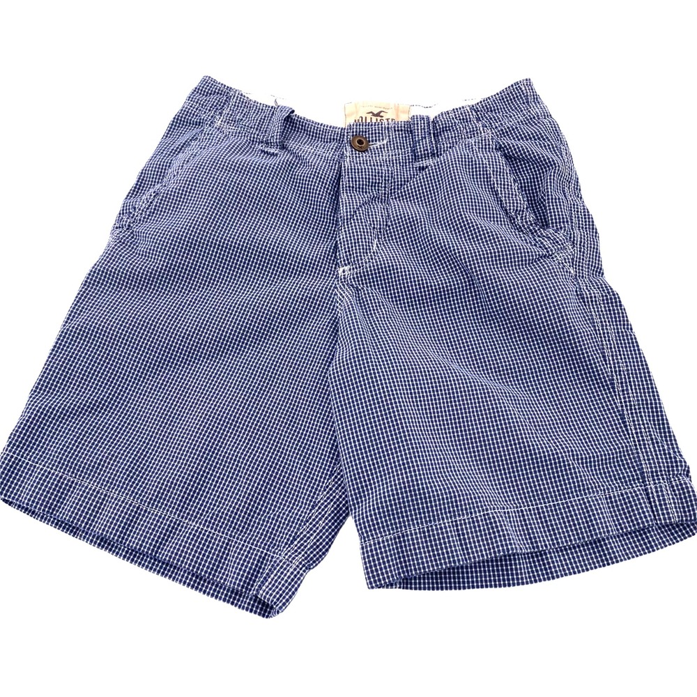 Hollister Mens Shorts Size 28 Blue Slash Pocket Front Flat Zip Navy‎ plaid